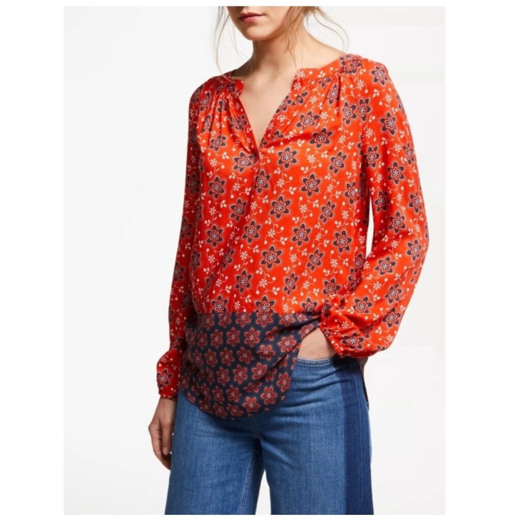 Boden Blouse Size 2 Maya Floral Blood Orange Navy Floral Lightweight Top Office